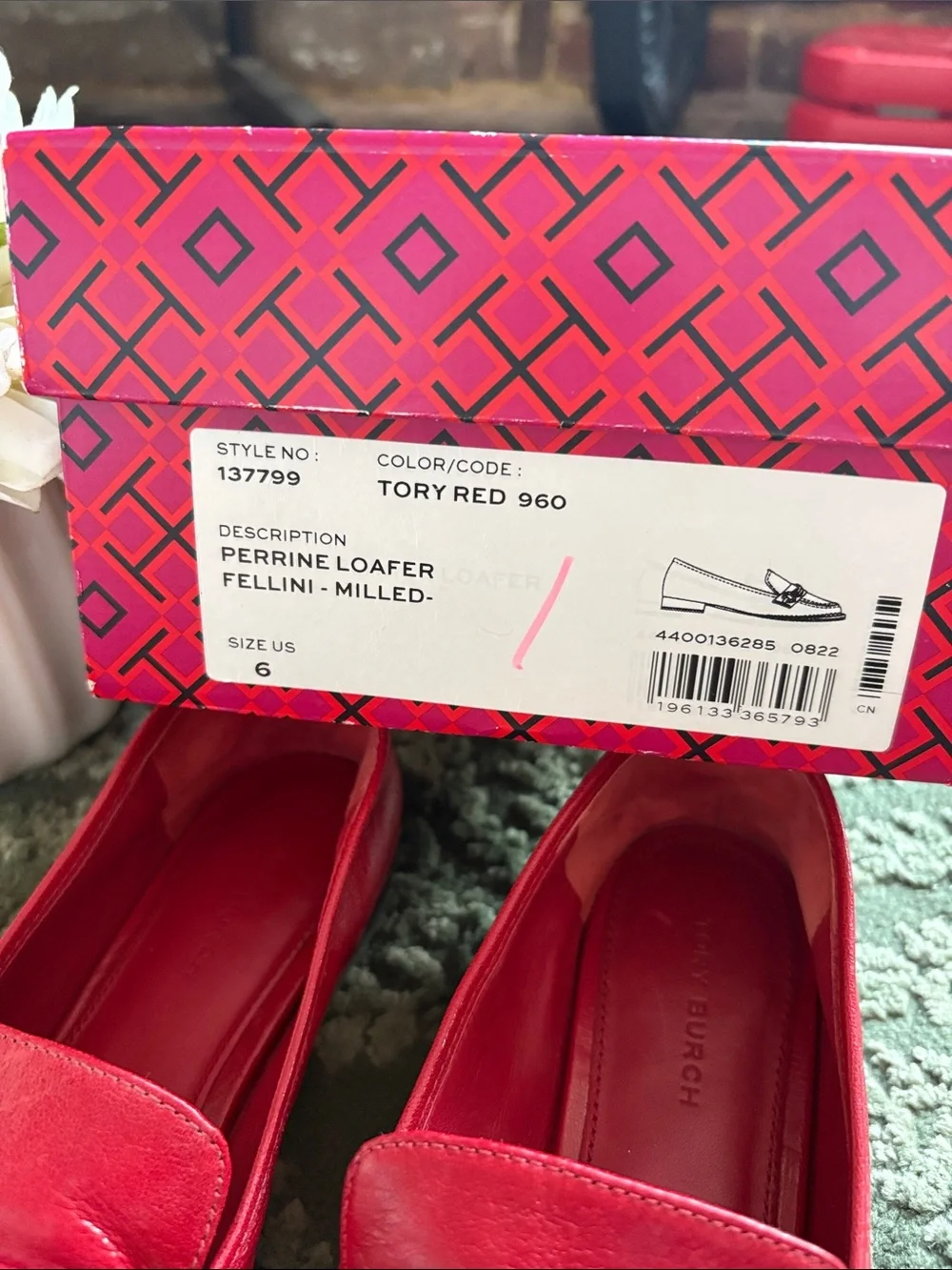 Tory Burch Red Leather Slip-On Loafers with Gold Logo Hardware